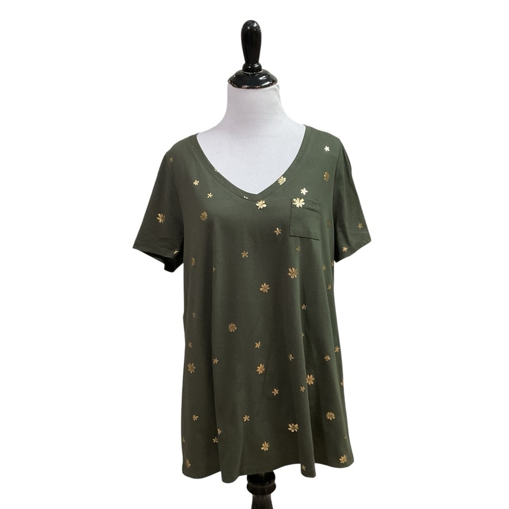 Lane Bryant Women's Size 10/12 T-Shirt Top Short Sleeves Floral Print V-Neck